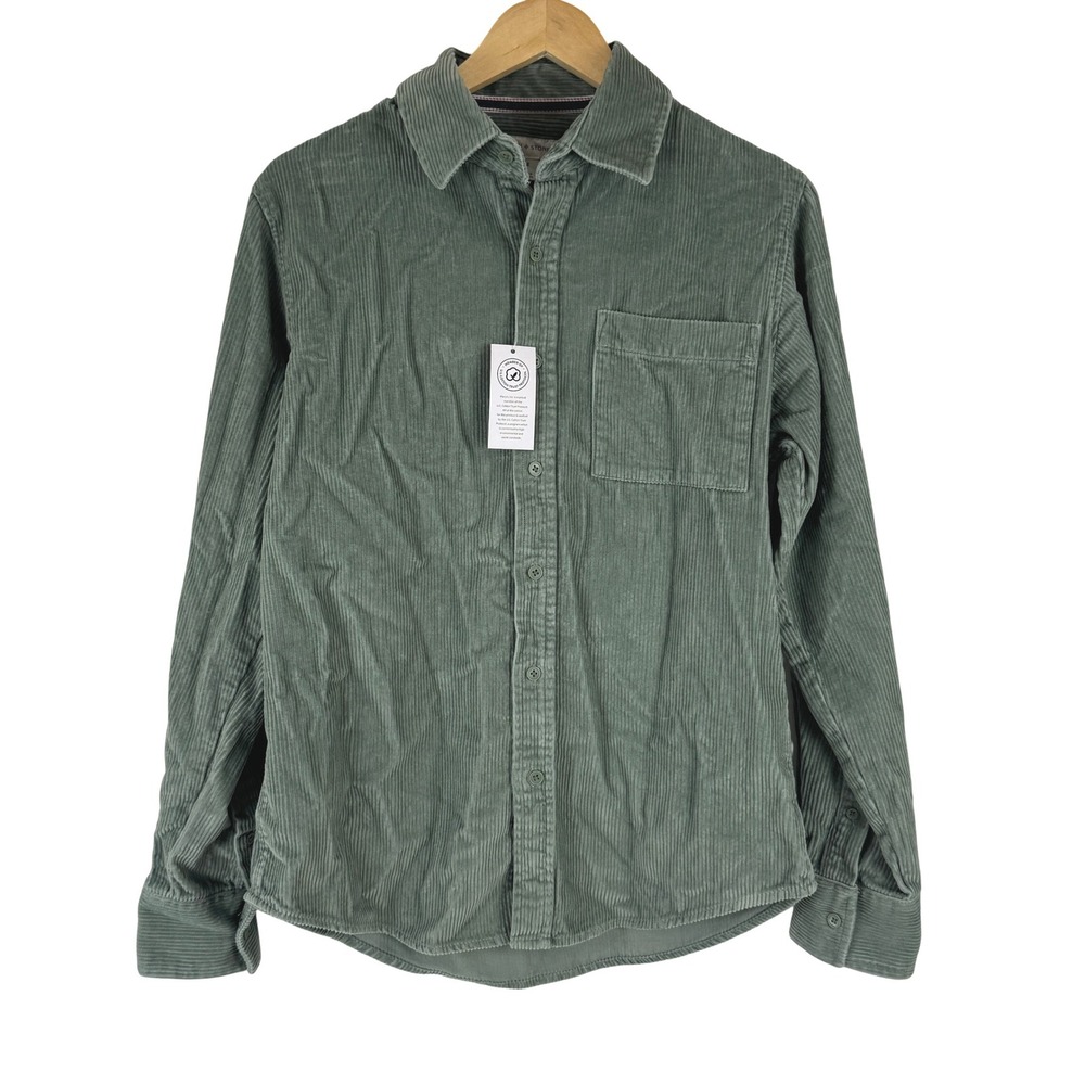 Sun + Stone Mens Corduroy‎ Button Up Shirt Artichoke Green 100188504MN Small New